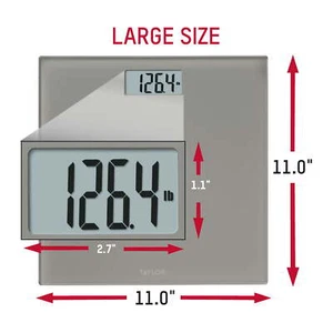 350lb Capacity,11.0" x 11.0" Digital Bathroom Scale Battery Powered Gray Glass - Picture 1 of 9