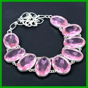 Muttertag Sale Rosa Kunzit Stein 925 Sterling Silber Kette Hochzeit Halskette - Bild 1 von 6
