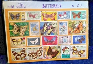 Estampillas postales vintage paquete sellado de 20 mariposas diferentes - Imagen 1 de 5