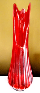 Vintage 1960 L.E. Smith Flame Amberina Simplicity Ribbed Floor Swung Vase 20" - Picture 1 of 11