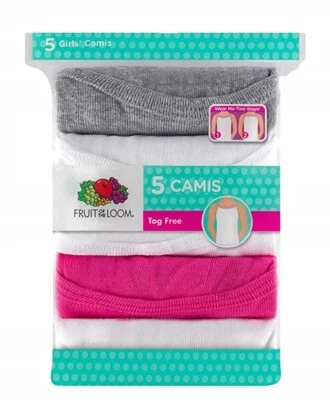 Fruit of the Loom® Girls' 5pk Assorted Camis "100% Cotton & 2 Ways Layering" - Image 1 of 4