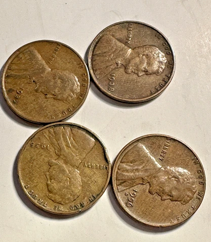 1930’s Wheat 1c Clip & Mixed Alloy “Woody” Lamination Errors + 56-D Woody ~ ~I08 Cover