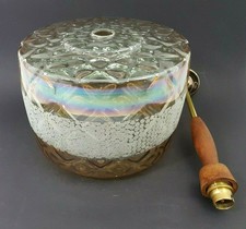 Large Vintage Patterned Frosted Amber Glass Pendant Shade Ceiling Light Fitting