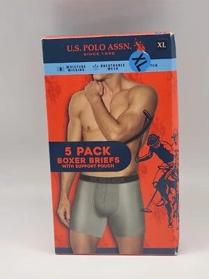 US POLO ASSN 5 Pack Boxer Briefs w Pouch Men's L XL Assorted Gray Blue Black Red - Изображение 1 из 3