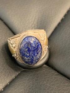 Vintage Gr. 10 Herren Ring gestempelt 925, mit blauem Stein und goldfarbenen Akzenten - Bild 1 von 7