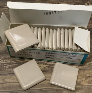 19pc FAWN BEIGE Bullnose rounded Corner Glossy Ceramic Florida Tile NOS 2" LOT - Picture 1 of 24