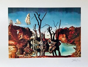 Salvador Dali SWANS REFLECTING ELEPHANTS Facsimile Signed Numbered Giclee 12x16" - Picture 1 of 8