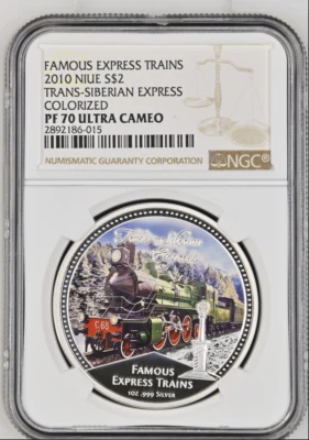 2 DÓLARES 2010 NIUE FAMOSOS TRENES EXPRESOS TRANSIBERIANOS PLATA PRUEBA NGC PF70 Foto 1 de 4