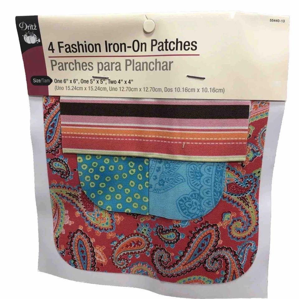 Dritz Patterned Iron-On Patches 4 Count 3 Sizes Bright Colors 5" X 5" 3" X 3" - Image 1 of 4