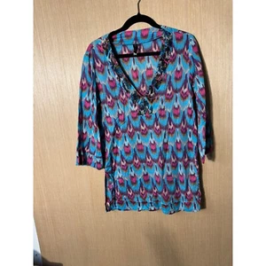 paula hermanny vintage abstract beaded cotton caftan swim coverup - Picture 1 of 7