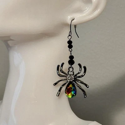 Spider Crystal Earrings Dangle Hook Women Halloween Jewelry Gift Colorful New - Image 1 of 4