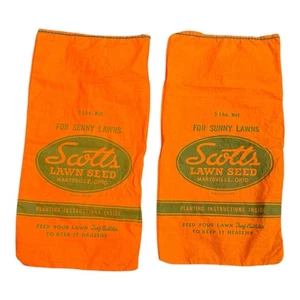Menge 2 Vintage Orange Baumwolle Scotts Rasen Samen Sack/Tasche 5 Pfund 16"x8,5" Ohio - Bild 1 von 5