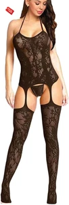Women's Fishnet Bodystocking plus Size Crotchless Bodysuit Sexy Soft Lingerie - Picture 1 of 31