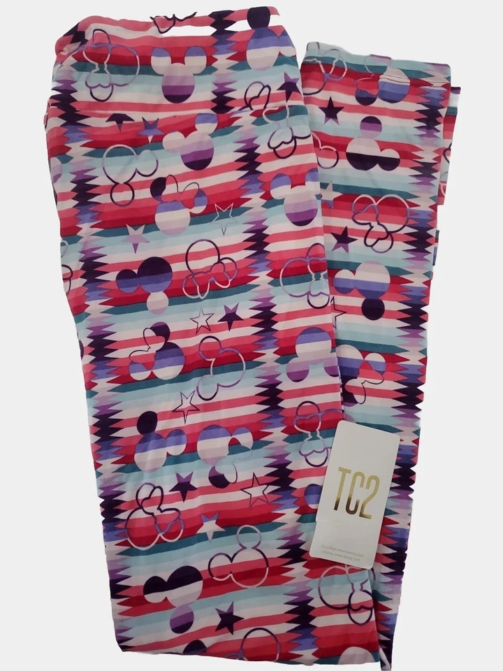LuLaRoe Disney Mickey Mouse Leggings TC2 Multi Rayas Estrellas Minnie Mouse NUEVO CON ETIQUETAS 😍 Foto 1 de 1