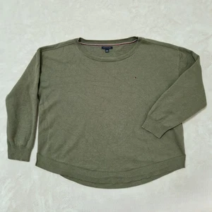 Tommy Hilfiger Sweater Womens XL Olive Green Oversized Knit Crewneck Pullover - Picture 1 of 10