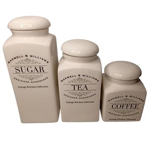 MAXWELL & WILLIAMS 3 Cottage Kitchen Collection canisters white sugar tea coffee - Picture 1 of 9