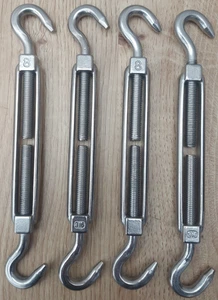 4x Edelstahl Spannschloss Drahtseil Spanner Haken & Haken 8 mm / 316 - Bild 1 von 6