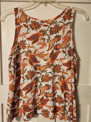 J.Jill любовь льняной большой без рукавов верхний оранжевый цветочный пейсли 100% весна лето  - Изображение 1 из 4