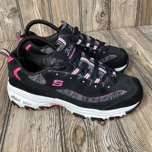 Skechers D'Lites Womens Wide Fit Me Time Black Pink Sneakers 11936W Size 7.5 W - Picture 1 of 11