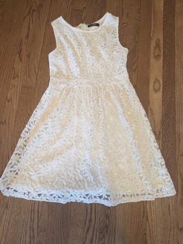 OFF WHITE Abito smanicato donna media lunghezza fiori bianco sporco ricamato floreale matrimonio