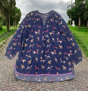 Simply Southern Blouse Womens Size XL Navy All Over Dog Print Smock V-Neck Cute - Picture 1 of 12
