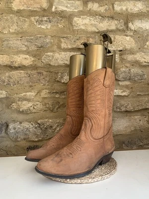 Vintage Trackers Brown Suede Embroidered Leather Cowboy Boots Size UK 6 Western - Image 1 of 4