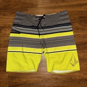 Volcom Board Shorts Green Gray Stripe Men’s Size 36 Stretch - Picture 1 of 11