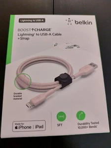 Belkin 5ft Lightning to Usb-a Cable Strap Pink Apple iPhone MFI Certified - Picture 1 of 2