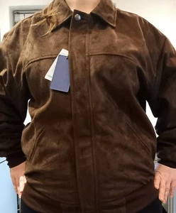 Reduced Ladies size 14 Italian Rich Brown Suede effect silky Lined Bomber Jacket - Picture 1 of 12
