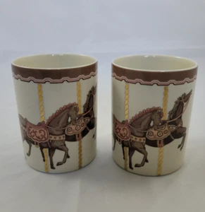 2 Vintage Carousel Horse Ceramic Cups Tumblers ANDRE RICHARD Japan 9oz Capacity - Picture 1 of 5