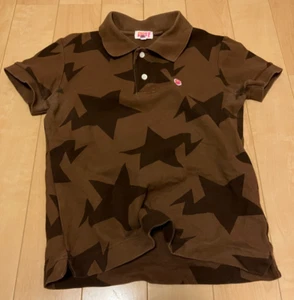 A BATHING APE Short Sleeve Polo Shirt Star pattern size Tall approx. 8T 9T brown - Picture 1 of 20