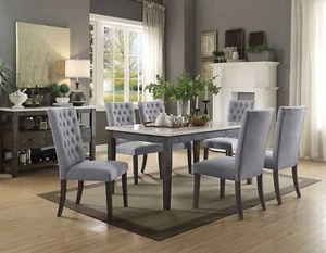 NEW SPECIAL Modern Gray 7 piece Dining Room Marble Top Table & 6 Chairs Set ICB8 - Picture 1 of 3