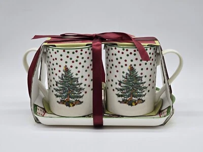 NEW Christmas Tree Spode Polka Dot Mug & Tray Set 3pce By Pimpernel  - Image 1 of 4