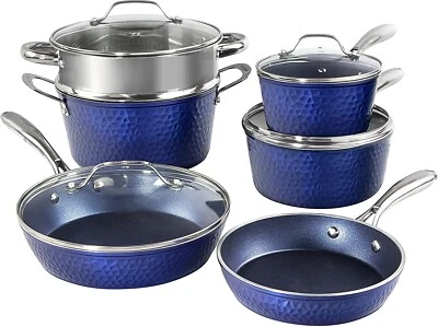 Granitestone 10 Piece Aluminum Hammered Blue Nonstick Cookware Set
