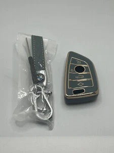 BMW Key Fob Cover Teal Gold Silver With Keychain Wristlet Soft Key Case - Bild 1 von 3
