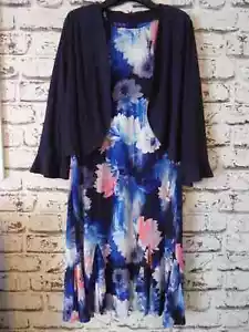 New Julipa Ladies 2 Piece Blue Floral Midi Dress & Shrug Set Size 16 - Picture 1 of 4