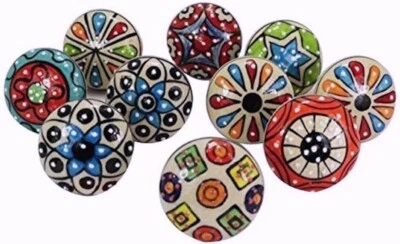 Lot Of 10 Pc Indian Handmade multi Colour Ceramic Door Knobs  Kitchen Cabinet - Image 1 of 4