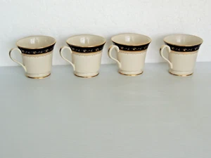 Vintage Gorham four Coffee Tea Cup 3" x 3" inch 4 1/4" with handle gold /blue - Picture 1 of 6