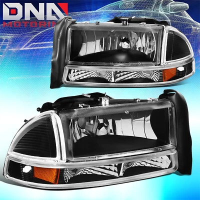 For 1997-2004 Dodge Dakota Durango Oe Style Headlight Bumper Lamp Black Amber - Image 1 of 4