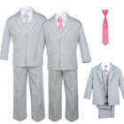 Baby Toddler Teen Formal Tuxedo Boy Suit Gray + Tie 6PC Set 9 Color Pick sz S-20