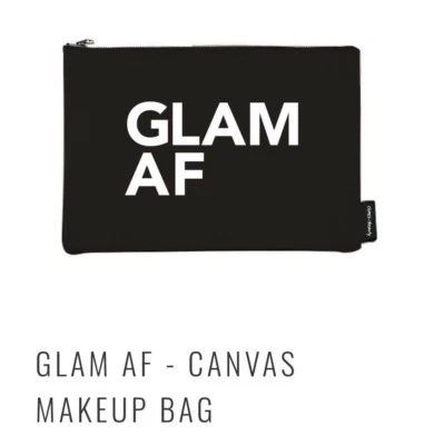 Bolsa/organizador de maquillaje de lona 'GLAM AF' negro con apertura de cremallera - NUEVO Foto 1 de 3