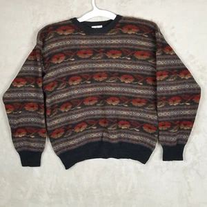 Neiman Marcus Vintage Crew Neck Sweater Flower Print Mens XL 100% Pure New Wool - Picture 1 of 7