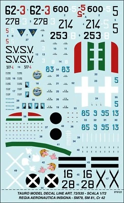 TAURO MODEL TM72/535 INSEGNE REGIA AERONAUTICA x S.M.79, S.M.81, C.R.42 1:72 - Immagine 1 di 4