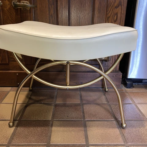 Vtg Hollywood Regency MCM Vanity Bedroom BRASS STOOL /BENCH /CHAIR. George Koch Cover