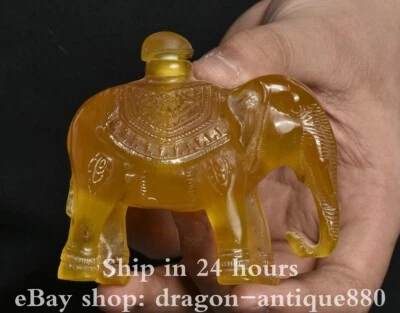 3.2" Rare Old Chinese amber Palace Fengshui elephant snuff box bottle - Image 1 of 4
