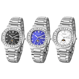 Men's Business Square Waterproof Luminous Quartz Wrist Watch Week Date Display - Picture 1 of 22