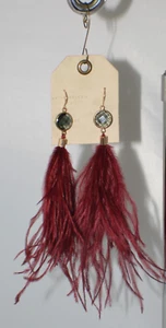 Anthropologie Women's Feather Drop Pierced Earrings Gold Crystals ~ NWT - Picture 1 of 4