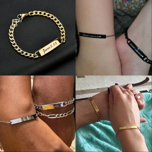 Stainless Steel Personalized Engrave Letter Name Bracelet Women Men Bracelets - Picture 1 of 22