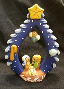Handcrafted Nativity Under Christmas Tree in Blue Peru FAIR TRADE 5.5" NEW - Picture 1 of 2