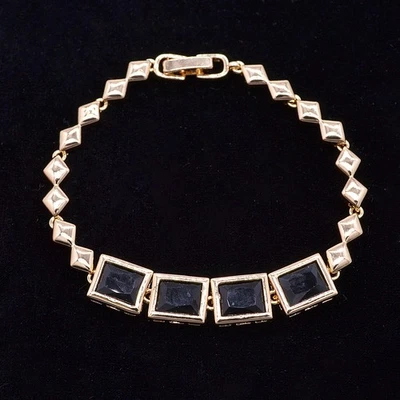 Brazalete Bloque Cuadrado Topacio Místico Negro Moda Mujer Oro Amarillo 18K Foto 1 de 2